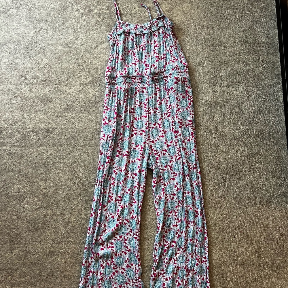 LOFT Floral Spaghetti-Strap Jumpsuit in Red & Light Blue